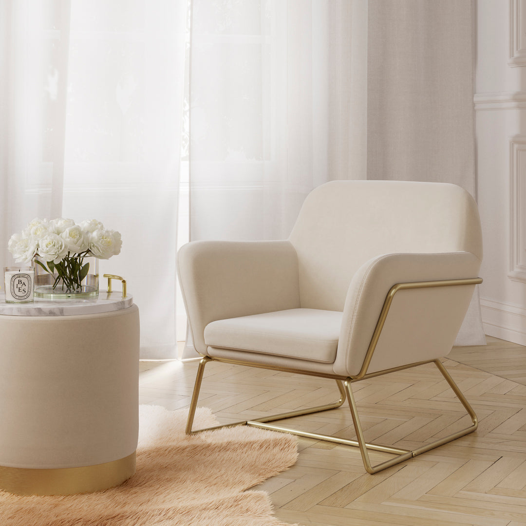 Sete Small Cream Velvet Pouffe