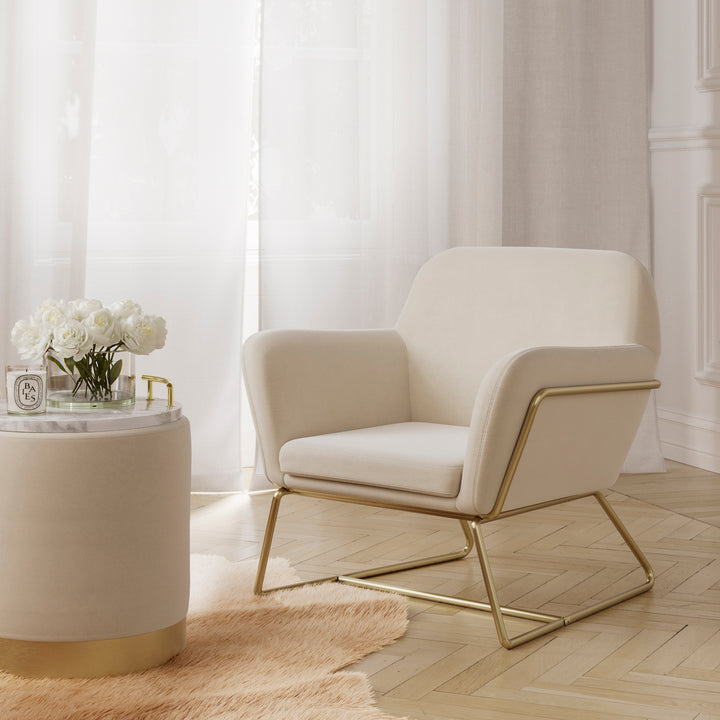 Sete Small Cream Velvet Pouffe