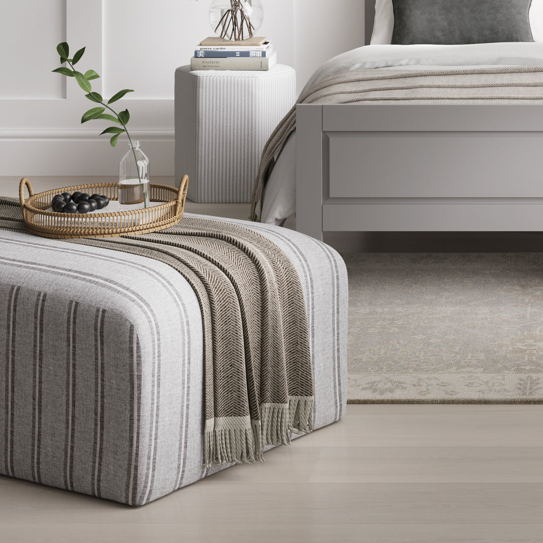 Belford Grey Stripe Pouffe